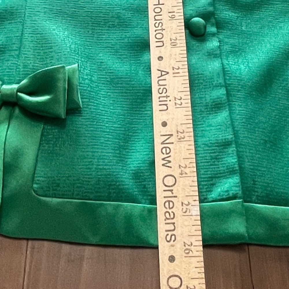 Adrianna Papell VTG Emerald Green 100% Silk Skirt Suit Set Sz 16 Bows Co-Ord 90s - Picture 12 of 14